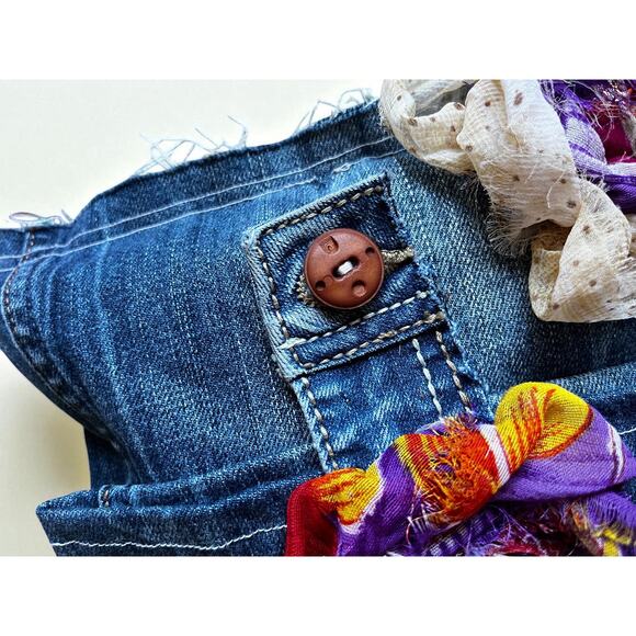 Vintage Y2K Handmade Denim Purse | Upcycled Floral Scrap DIY Patch Bag | Small - Picture 2 of 6